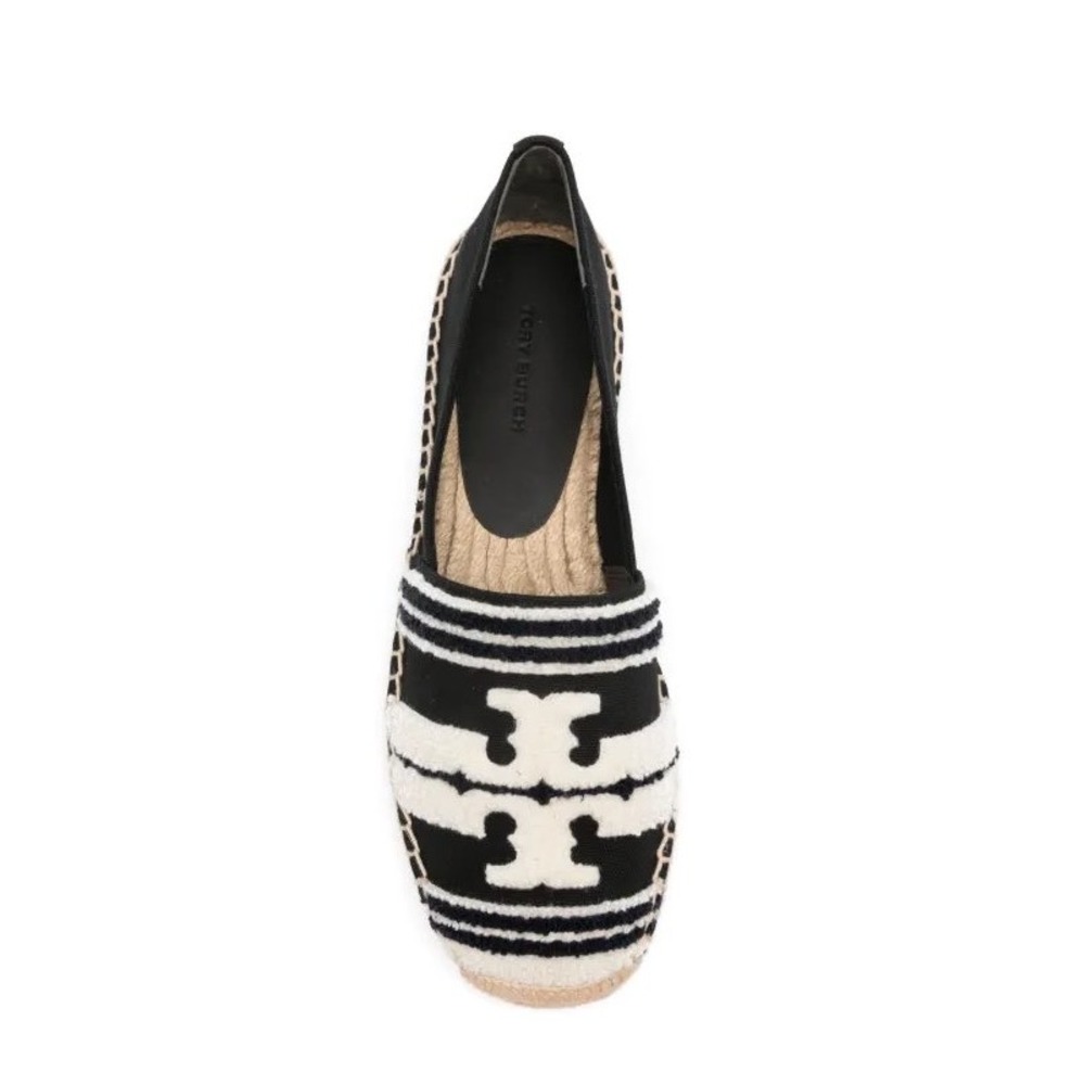 TORY BURCH Womens Double‎ T Espadrille Flats Size 8.5 Black White Stripe Casual